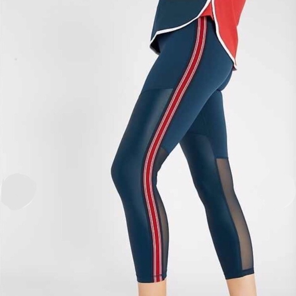 Sweaty Betty London Power Mesh Wetlock 7/8 Blue With Red Stripe Leggings Size XS